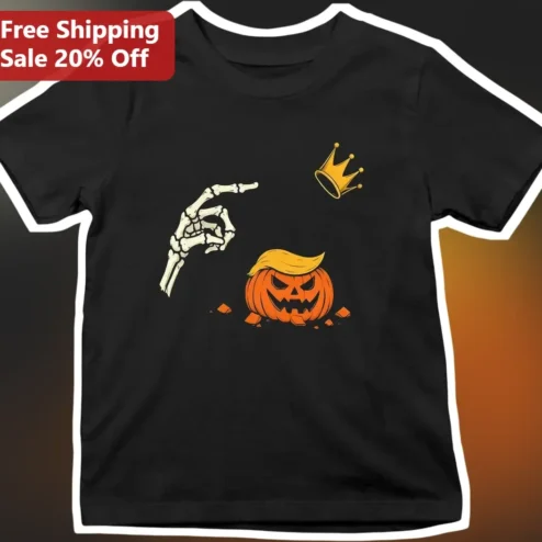 Donald Trump Halloween Pumpkin Skeleton Crown Graphic Tee Funny Political Satire Gift