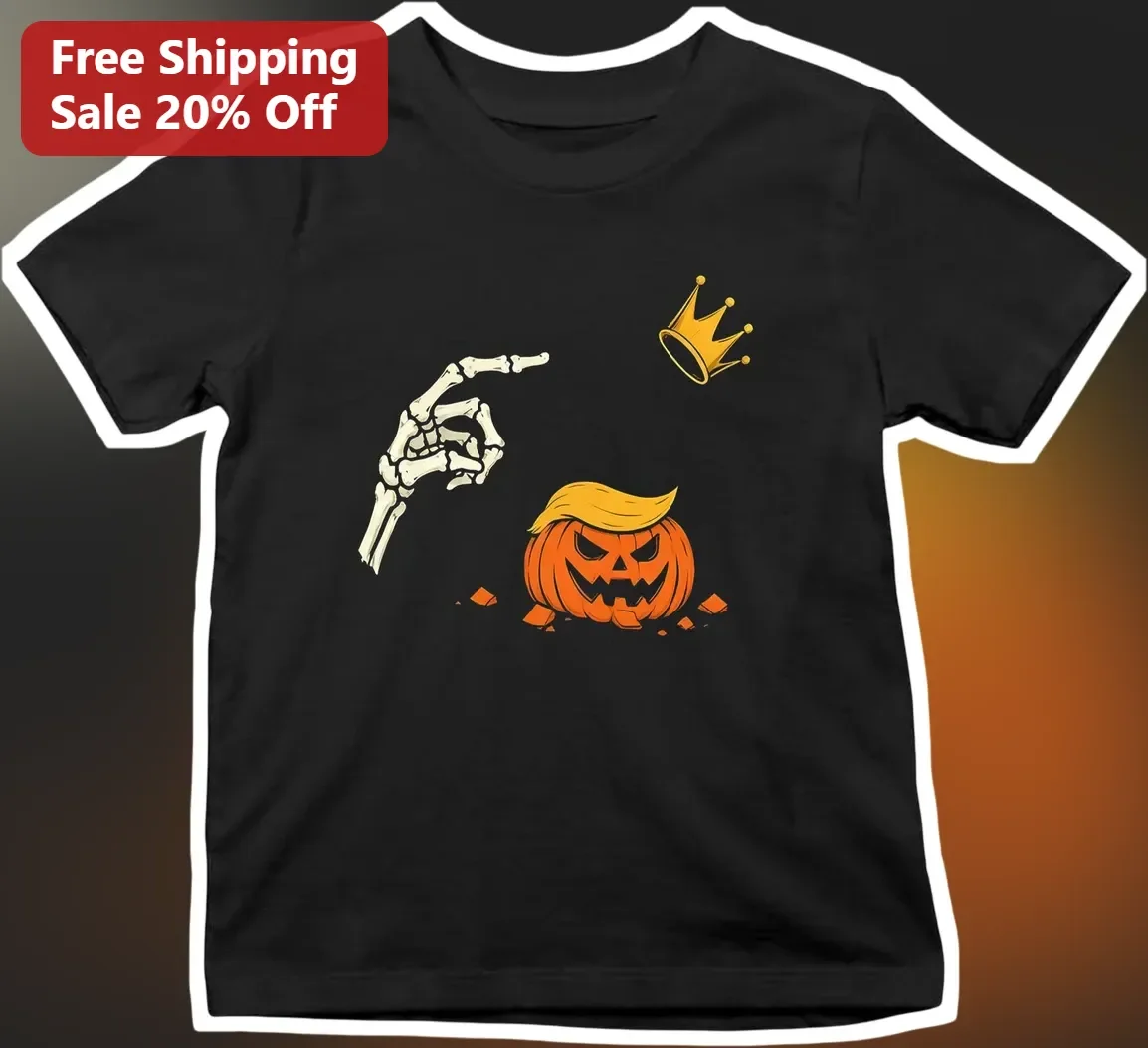 Donald Trump Halloween Pumpkin Skeleton Crown Graphic Tee Funny Political Satire Gift