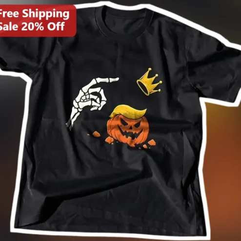 Donald Trump Halloween Skeleton Hand Pumpkin Graphic Tee Funny Political Gift
