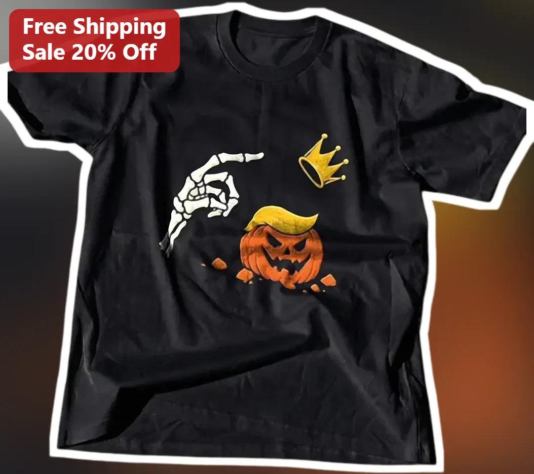 Donald Trump Halloween Skeleton Hand Pumpkin Graphic Tee Funny Political Gift