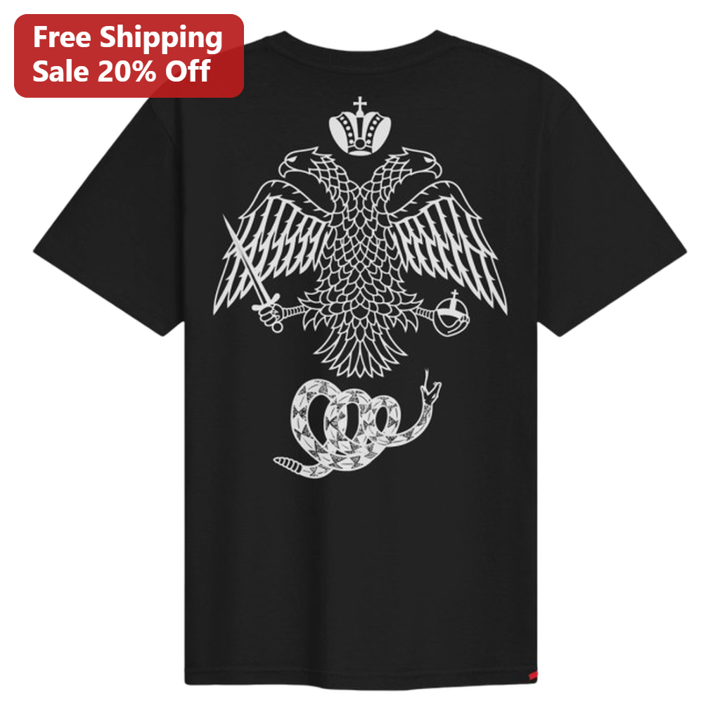 Double-Headed Eagle Snake Graphic Tee, Heraldic Symbolic Gothic Streetwear T-Shirt