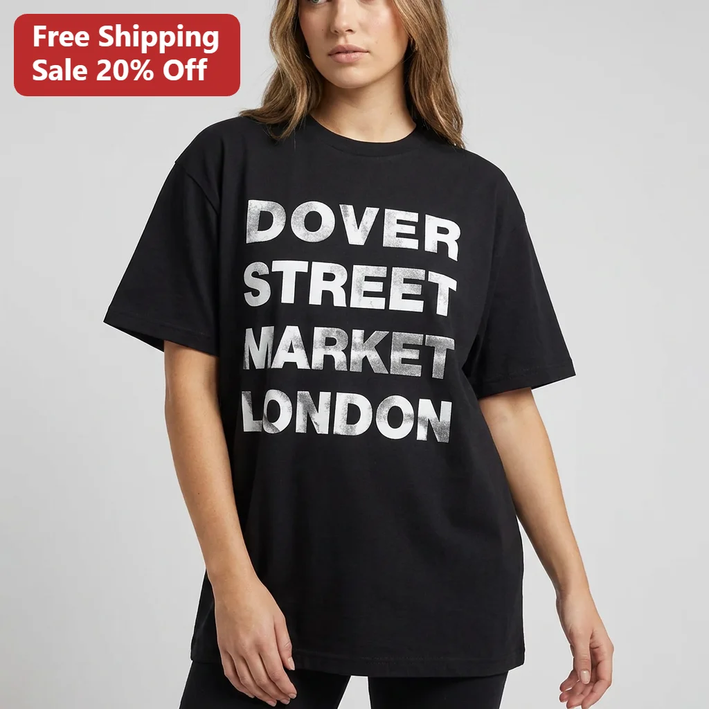 Dover Street Market London Tee Black Distressed Typography Minimalist Streetwear Shirt Gift for Fashion Fans