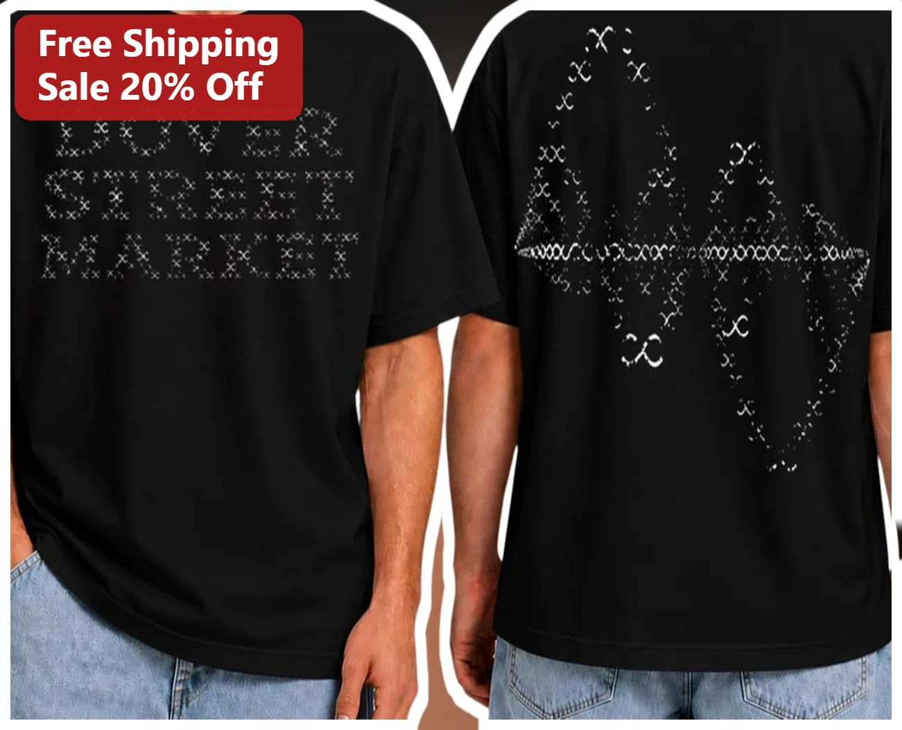 Dover Street Market Tee Black Cross Stitch Graphic T-Shirt Streetwear Apparel