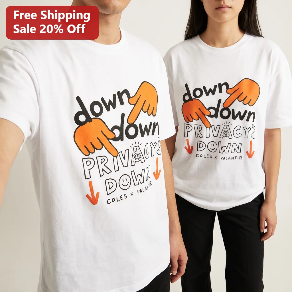 Down Down Privacy's Down Coles x Palantir Tee, Funny Privacy Parody Meme Shirt for Gen Z Streetwear Fans
