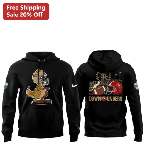 Down Unders Hoodie San Francisco 49ers Kangaroo Mascot NFL Melbourne Game Fan Apparel