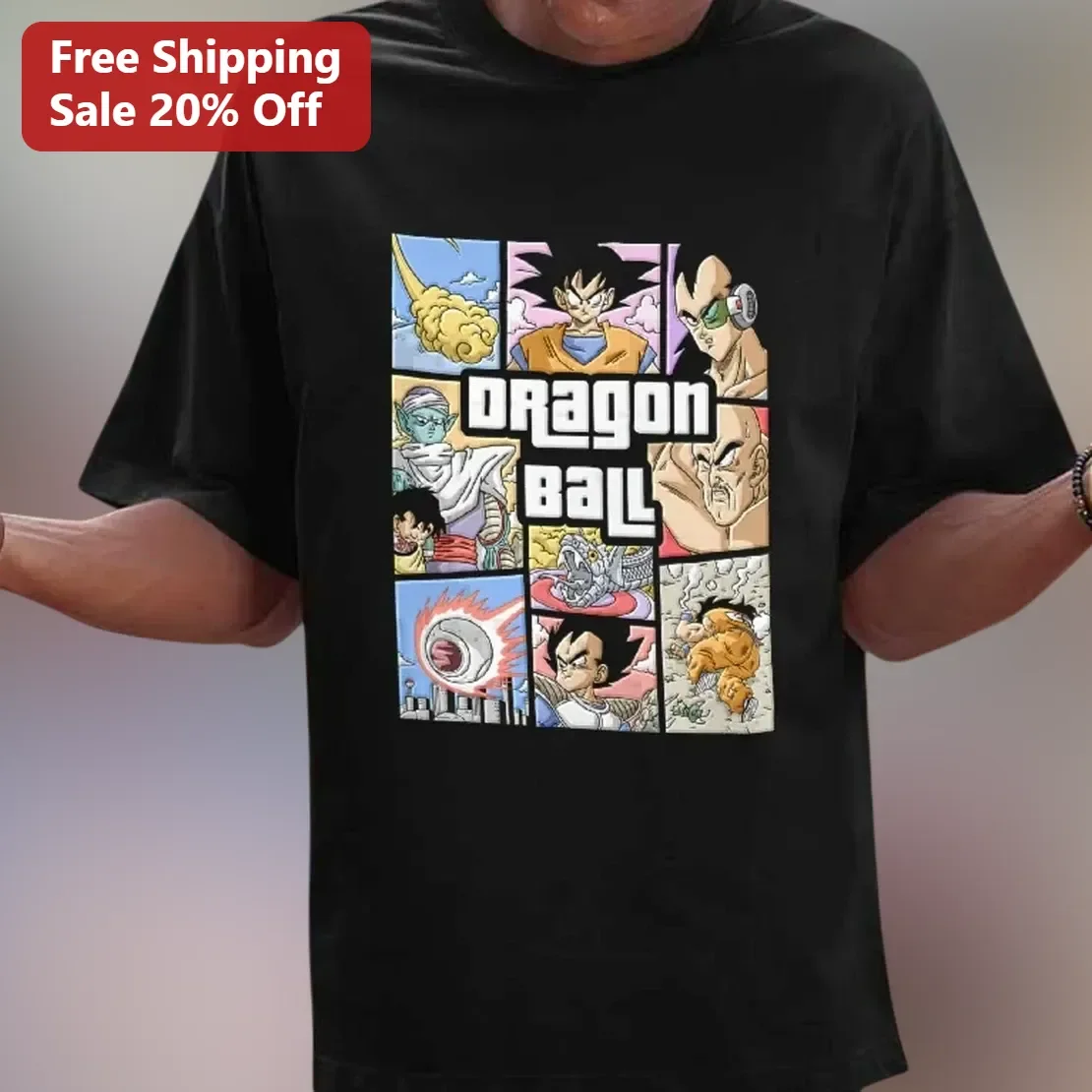 Dragon Ball Z Goku Vegeta Piccolo Krillin Anime Collage Graphic Tee