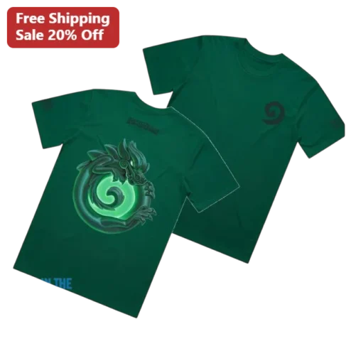 Dragon Tee Dark Fantasy Metallic Green Graphic T-Shirt for Gamers and Mythology Fans