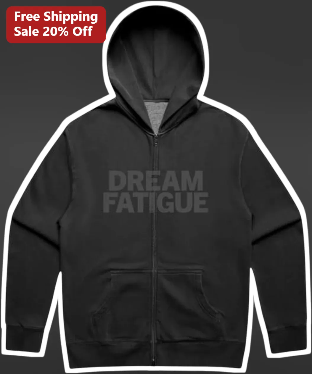 Dream Fatigue Black Zip Up Hoodie Streetwear Apparel