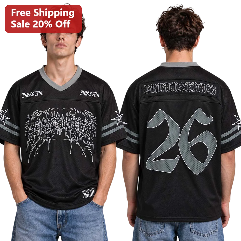 DREAMSELLER Jersey Y2K Grunge Heavy Metal Aesthetic Black Mesh Top