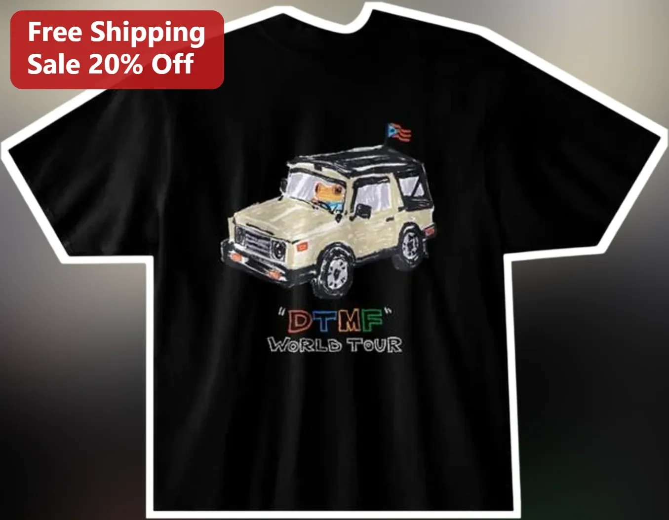 DTMF World Tour Tee Bad Bunny G-Wagon Dog Puerto Rican Flag Graphic T-Shirt