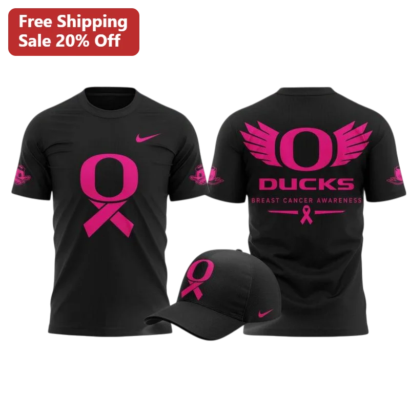 Ducks Breast Cancer Awareness Pink Ribbon Graphic Tee for Oregon Ducks Fans and Survivors