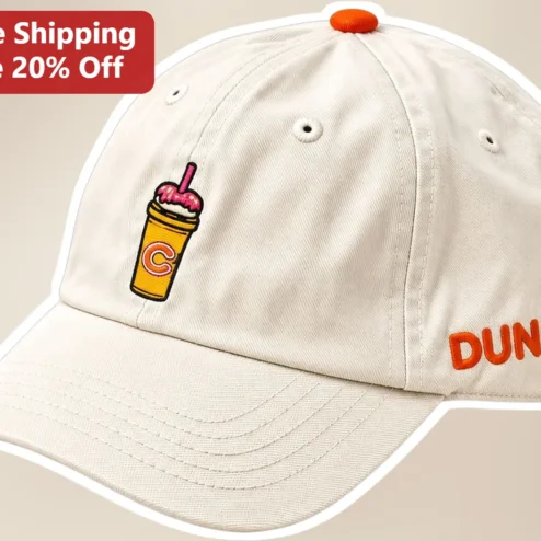 Dunkin Iced Coffee Cap Embroidered Baseball Hat Adjustable Fit