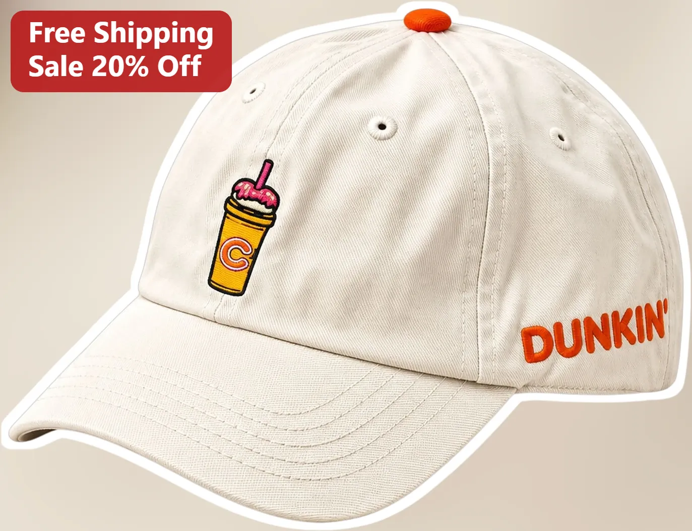 Dunkin Iced Coffee Cap Embroidered Baseball Hat Adjustable Fit