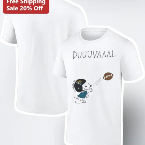 DUUUVAAL Tee Snoopy Peanuts Football Jacksonville Jaguars NFL Fan Graphic Shirt