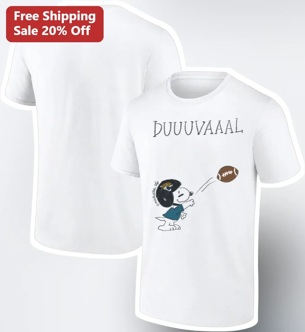 DUUUVAAL Tee Snoopy Peanuts Football Jacksonville Jaguars NFL Fan Graphic Shirt