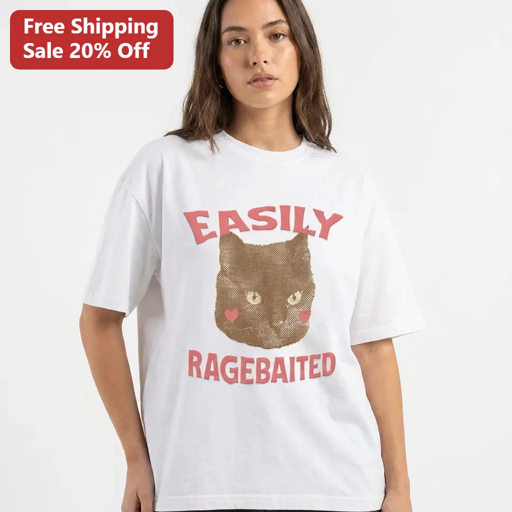 Easily Ragebaited Cat Tee, Funny Rage Bait Meme Shirt, Internet Humor Graphic T-Shirt Gift for Meme Lovers and Cat Owners