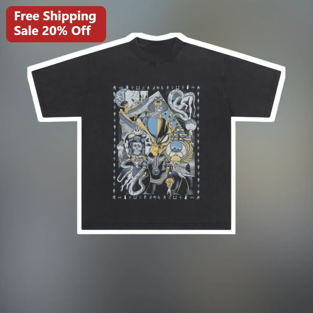 Egyptian Alien Graphic Tee Ancient Egypt UFO Pyramids Hieroglyphics Sci-Fi Streetwear Shirt