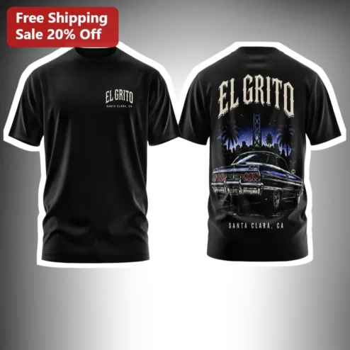 El Grito Lowrider Car Graphic Tee Chicano Streetwear Gothic Lettering Black T-Shirt