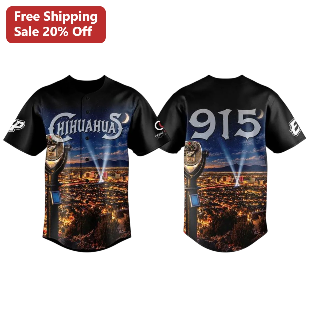El Paso Chihuahuas Jersey Black Night Skyline Baseball Fan Apparel