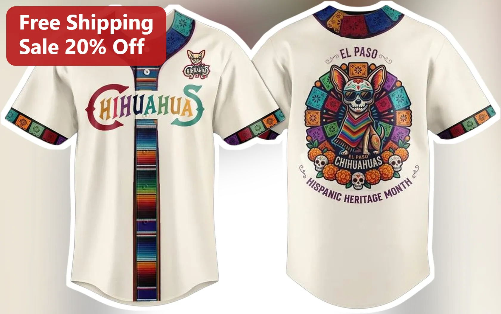 El Paso Chihuahuas Hispanic Heritage Month Jersey Papel Picado Baseball Shirt