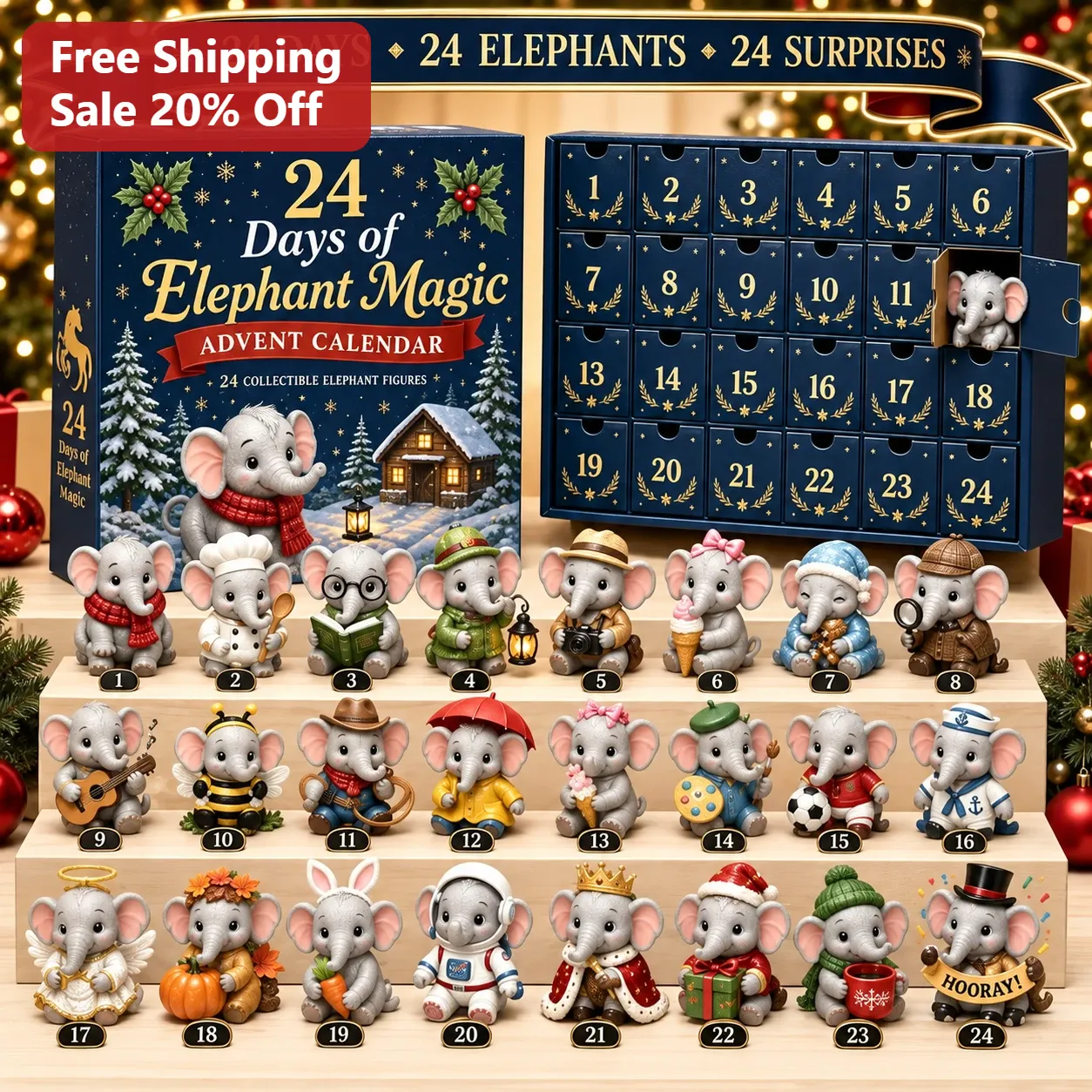 Elephant Magic Advent Calendar with 24 Collectible Elephant Figures