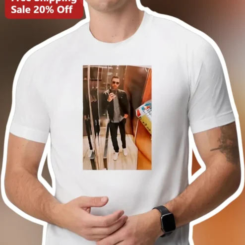 Elevator Mirror Selfie Sunglasses Leather Jacket Graphic Tee