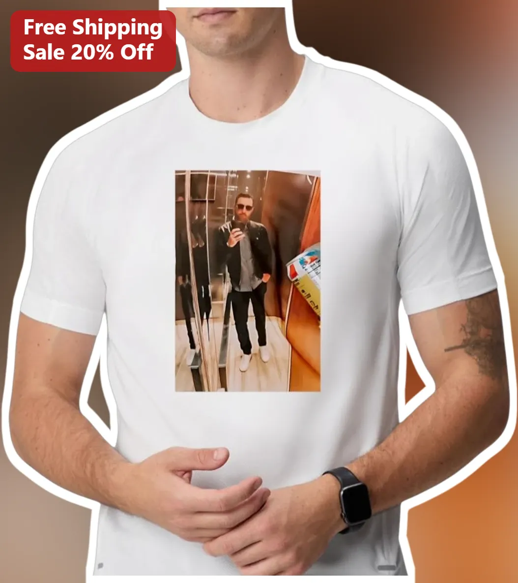 Elevator Mirror Selfie Sunglasses Leather Jacket Graphic Tee