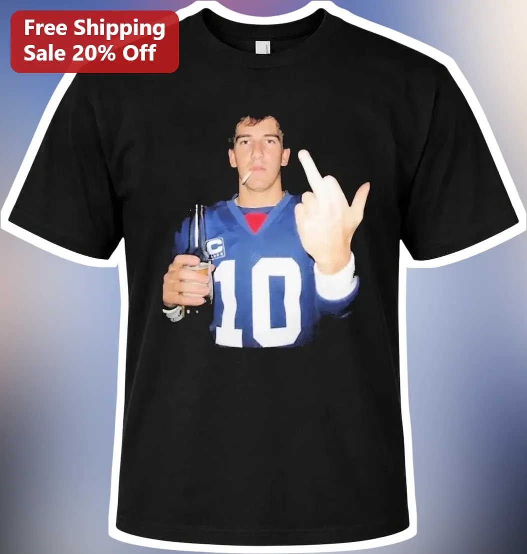 Eli Manning Funny Football Player Graphic Tee Black Cotton Shirt for Men Women available at our Chicago, Illinois warehouse