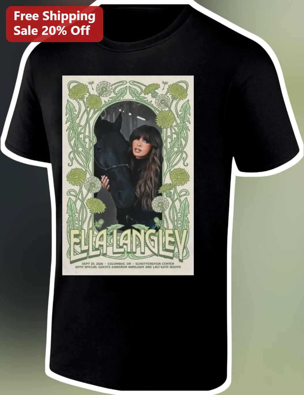 Ella Langley Dandelion Tour Tee Columbus OH Schottenstein Center Sept 25 2026 Vintage Concert Merch