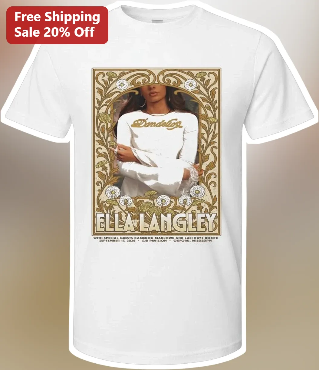 Ella Langley Dandelion Vintage Concert Poster Art Nouveau Graphic Tee Country Music Fan Gift