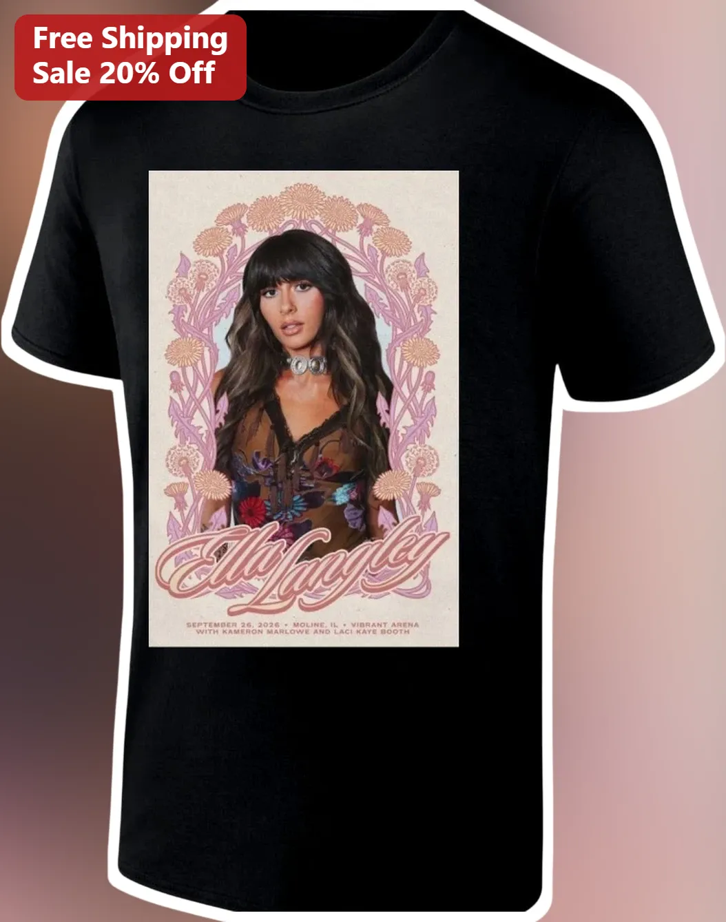 Ella Langley Tee Vintage Dandelion Tour Graphic Shirt Country Music Fan Merch