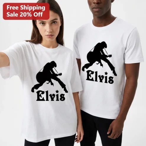 Elvis Tee Vintage Silhouette Guitarist Rock and Roll Music Graphic Shirt, Retro Fan Gift
