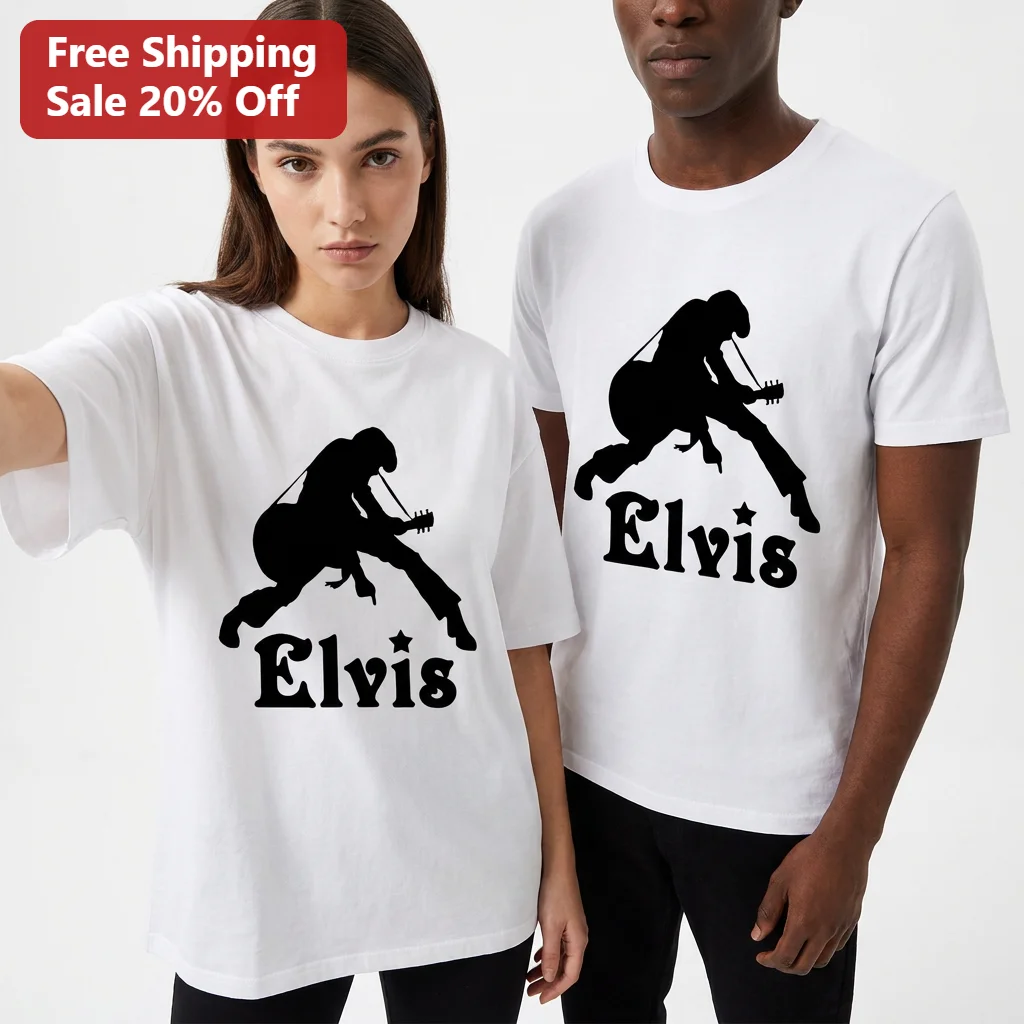Elvis Tee Vintage Silhouette Guitarist Rock and Roll Music Graphic Shirt, Retro Fan Gift