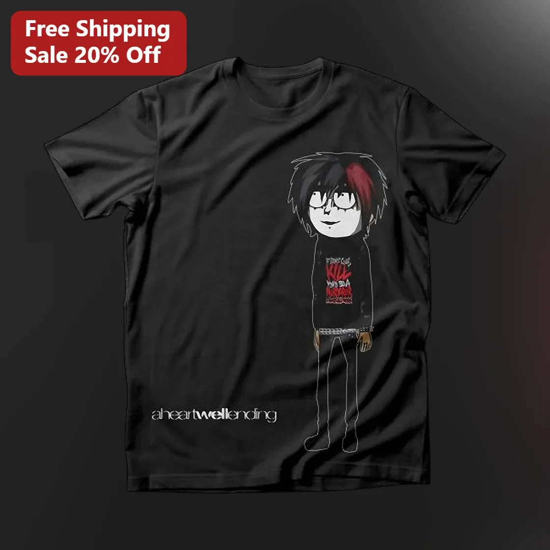 Emo Skater Doodle Character Graphic Tee Alternative Streetwear Y2K Scene Art