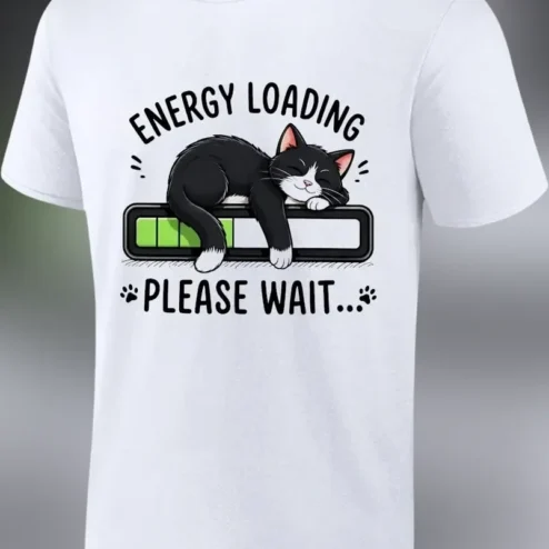 Energy Loading Please Wait Funny Cat Graphic Tee for Introverts
