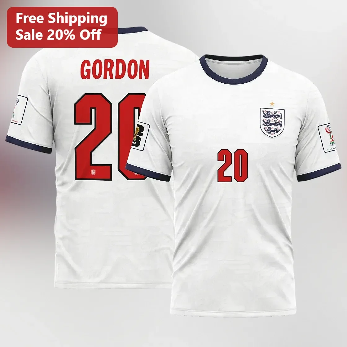 England Soccer Jersey Mockup Tee Custom Name Number Three Lions Football Shirt Gift