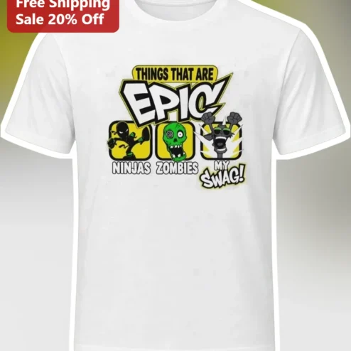 Epic Ninjas Zombies My Swag Graphic Tee Funny Kids Gamer Pop Culture Shirt