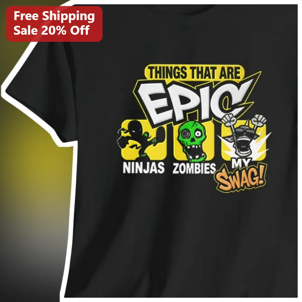 Epic Ninjas Zombies My Swag Graphic Tee Funny Meme Shirt for Kids Teens Gamers