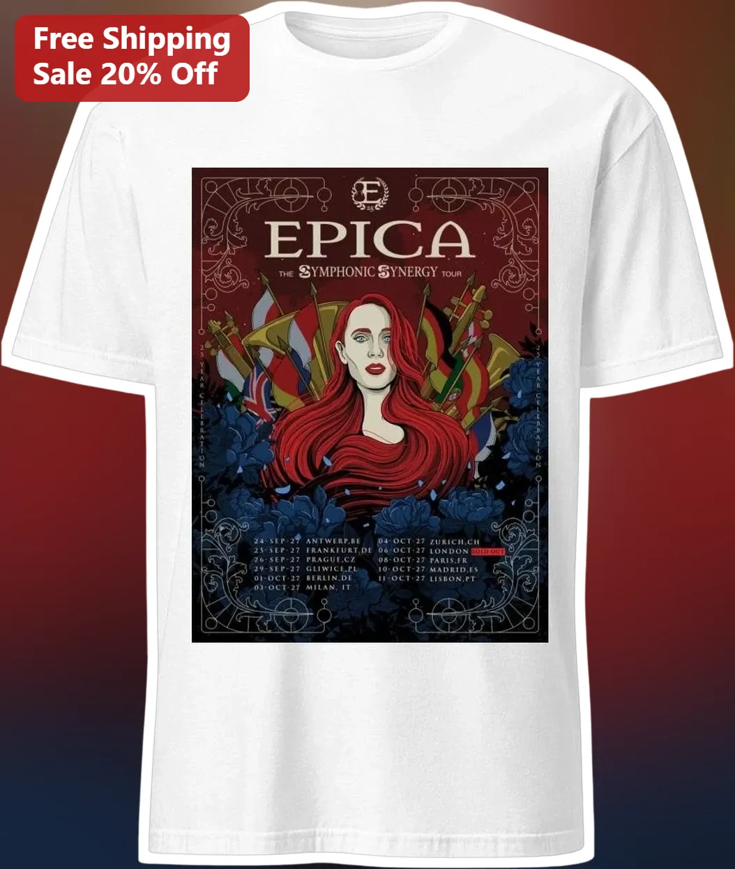 EPICA The Symphonic Synergy Tour Tee Simone Simons Symphonic Metal Band Merch