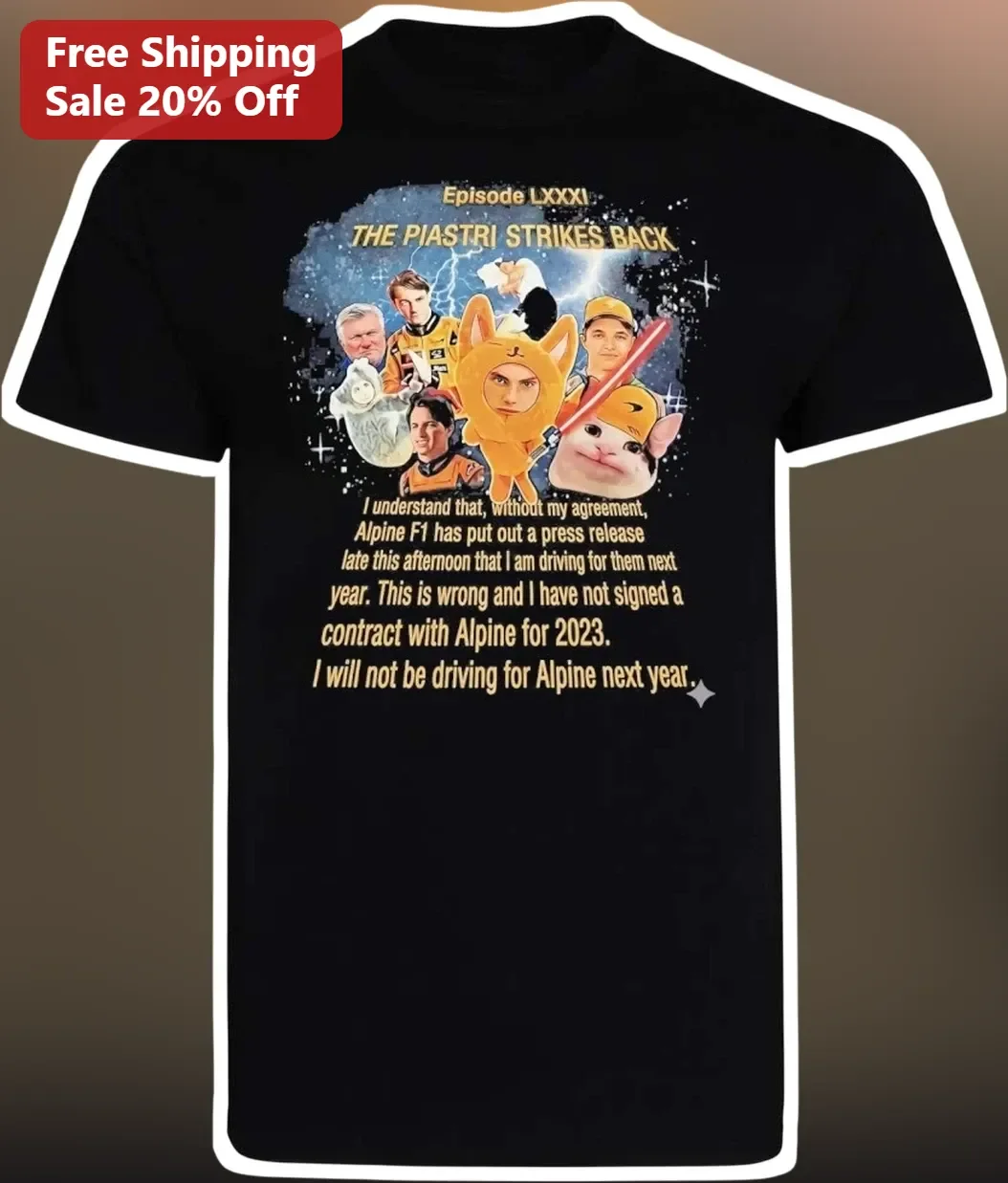 Episode LXXXI The Piastri Strikes Back Oscar Piastri Star Wars Parody Tee