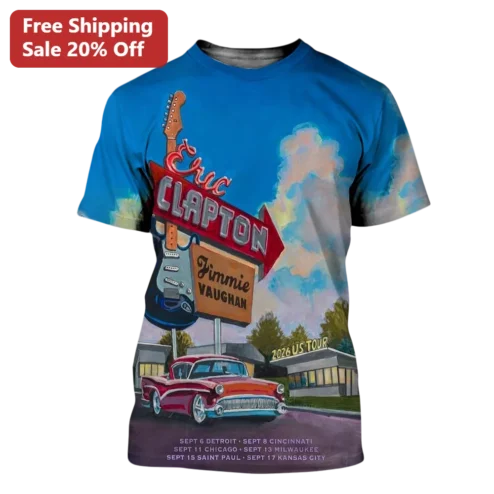 Eric Clapton Jimmie Vaughan 2026 US Tour Graphic Tee Blues Rock Concert Merch