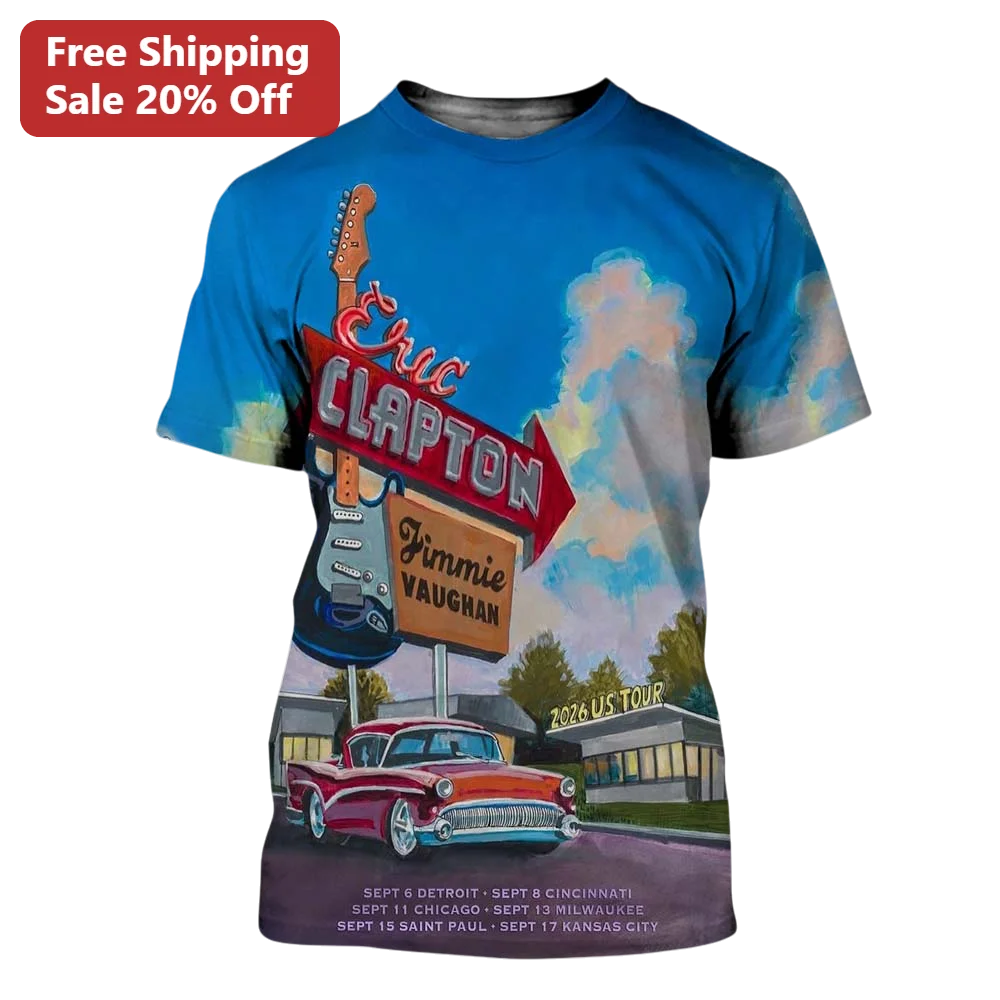 Eric Clapton Jimmie Vaughan 2026 US Tour Graphic Tee Blues Rock Concert Merch