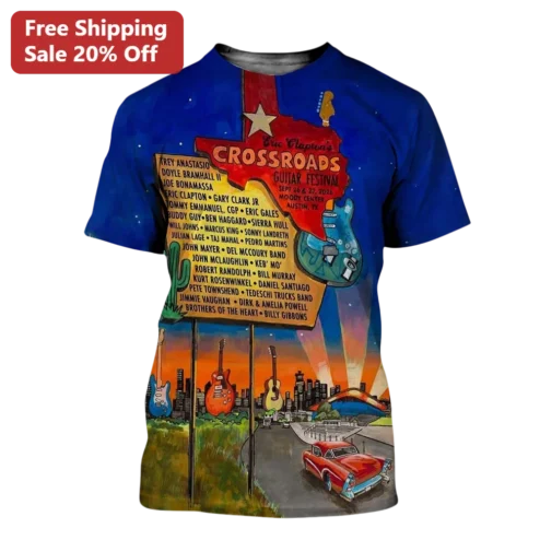 Eric Clapton's Crossroads Guitar Festival Tee Vintage Concert Poster Design Austin Texas Music Event Shirt