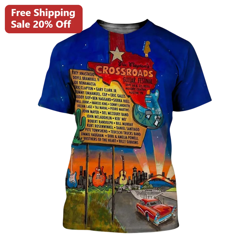 Eric Clapton's Crossroads Guitar Festival Tee Vintage Concert Poster Design Austin Texas Music Event Shirt