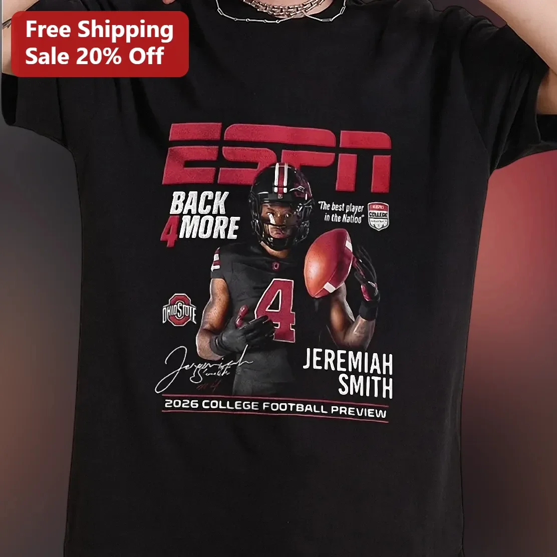 ESPN Back 4 More Jeremiah Smith Ohio State Buckeyes 2026 College Football Preview Tee
