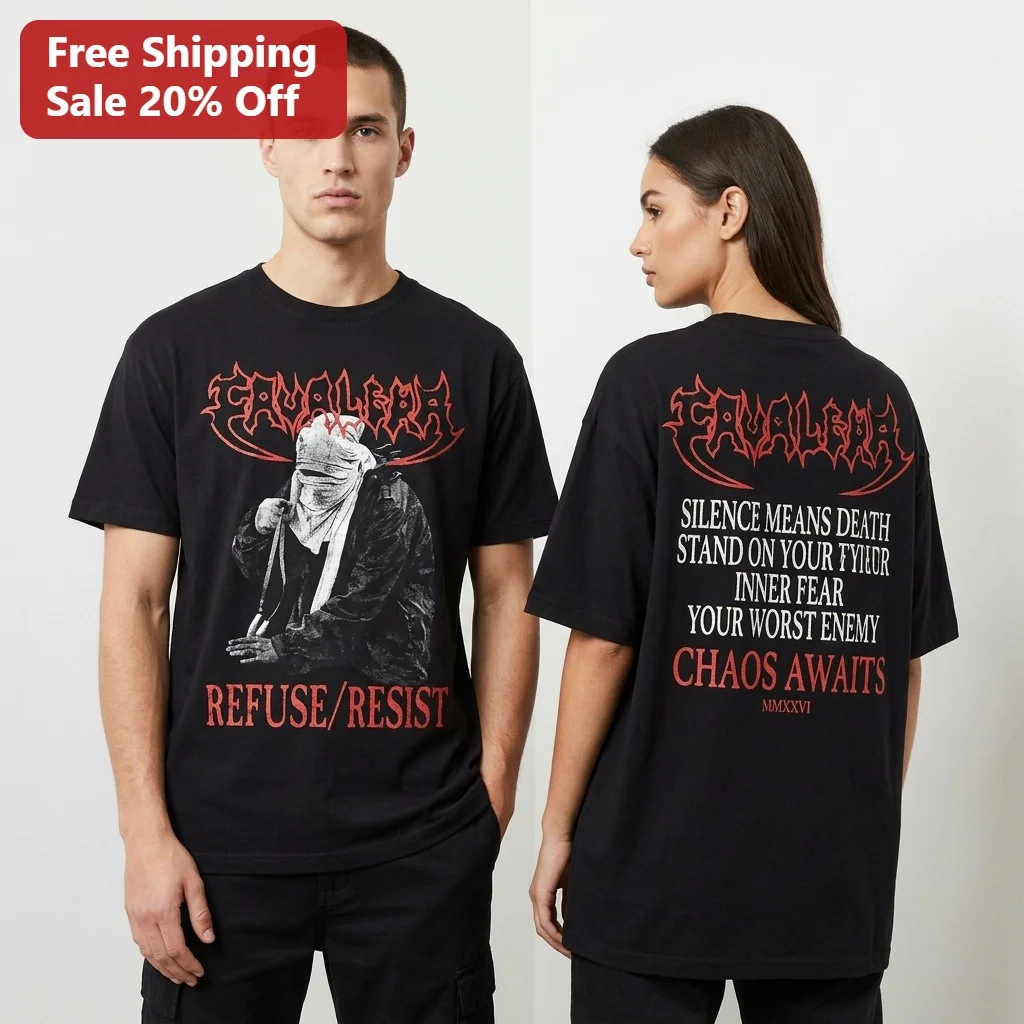 Evalas Refuse Resist Silence Means Death Stand On Your Inner Fear Chaos Awaits MMXXVI Metal Graphic Tee