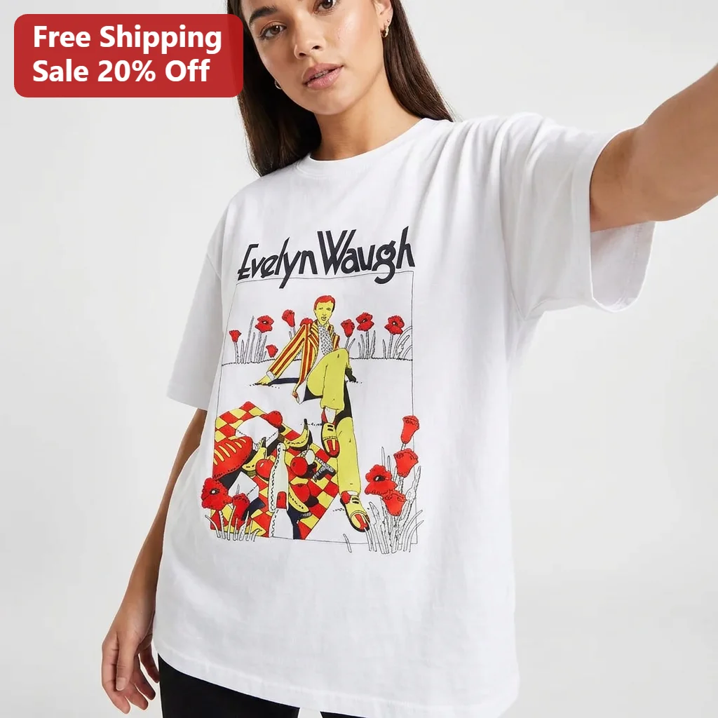 Evelyn Waugh Tee Vintage Literary Author Illustration Shirt Gift for Book Lovers and Classic Literature Fans