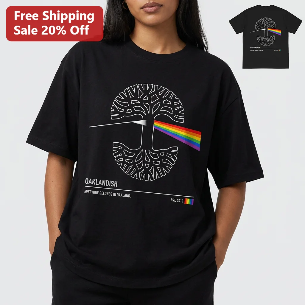 Everyone Belongs in Oakland Est 2010 Rainbow Prism Tree Graphic Tee, Oakland Pride Gift for Men Women