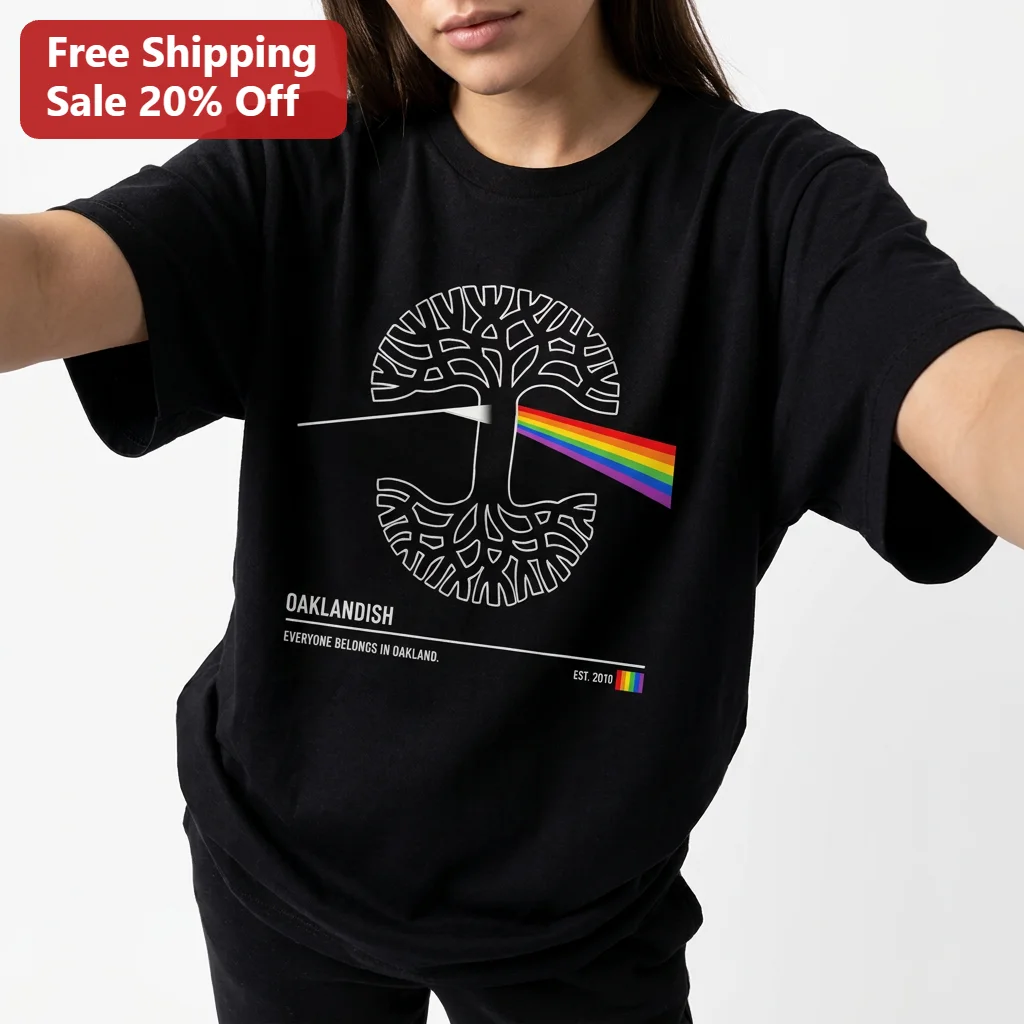 Everyone Belongs in Oakland Est. 2010 Rainbow Tree Prism Tee, Oakland Pride Gift Shirt for Locals