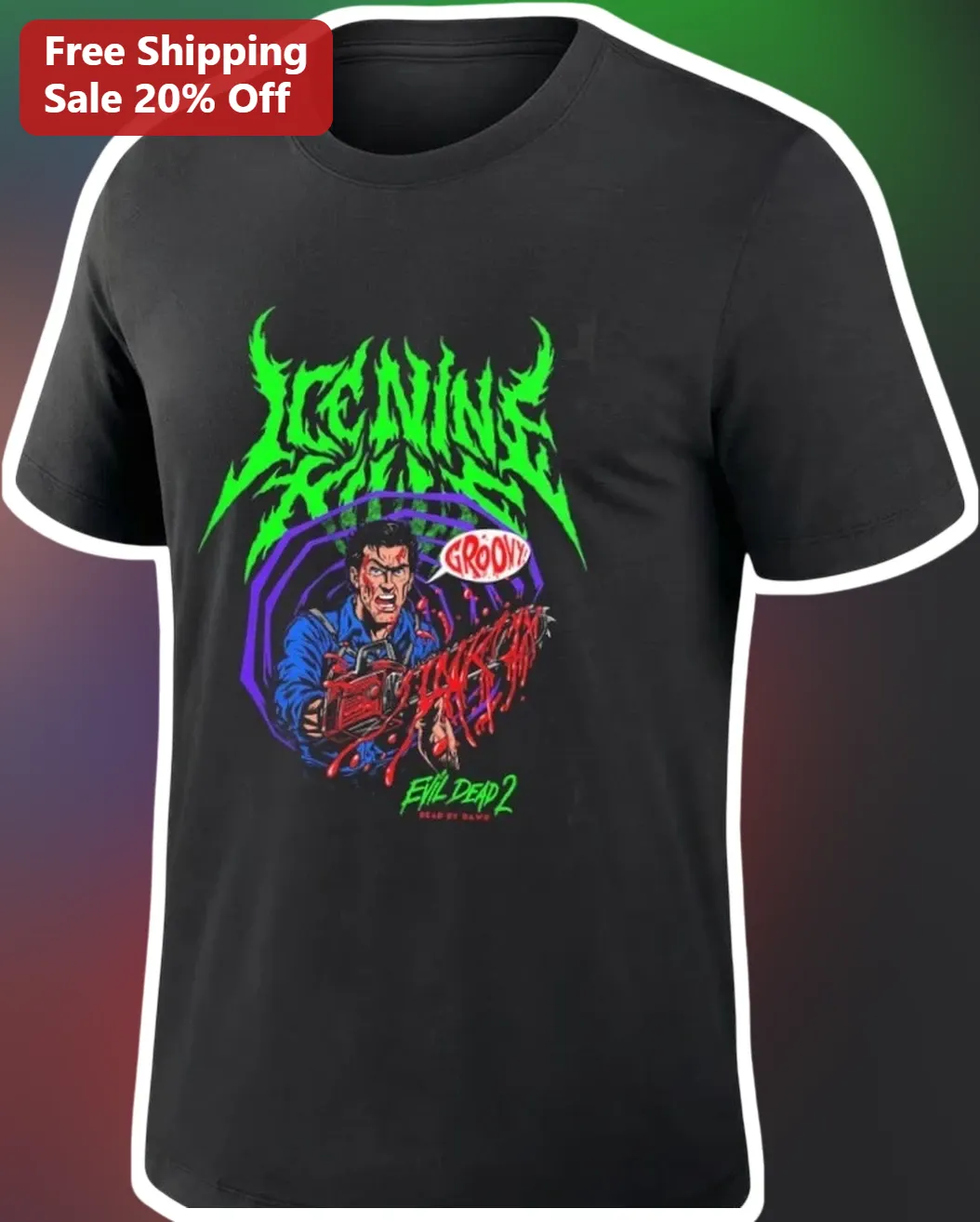 Evil Dead 2 Ash Williams Groovy Horror Graphic Tee